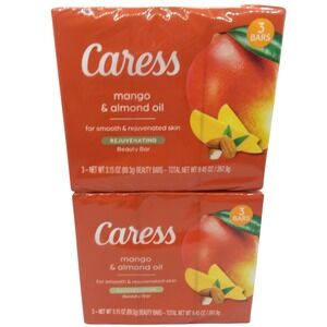 Caress Mango & Almond Oil Rejuvenating Beauty Bar Soap 2 Packs/3 Bars =‎ 6 total